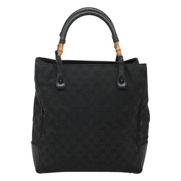 GUCCI GG Canvas Bamboo Tote Bag Black - Picture 3 of 16